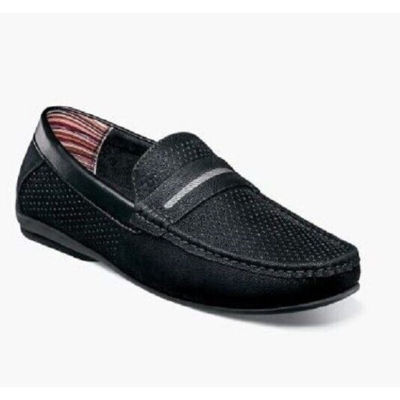 Stacy Adams Corby Loafers Black Moc Toe Saddle Slip On Shoes NWOB Mens Size 9.5 - Picture 1 of 10
